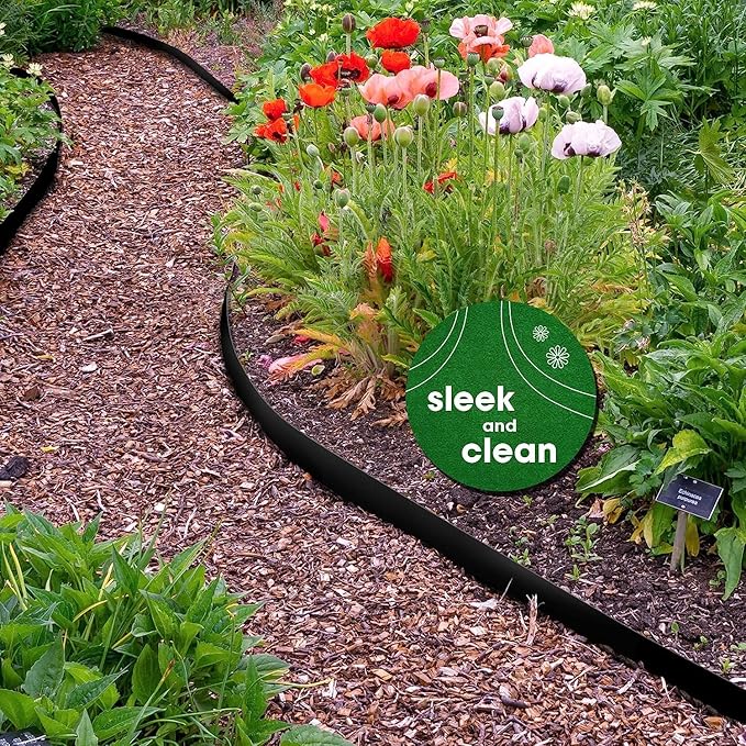 Worth Garden 6-Pack Galvanized Steel Landscape Edging with Black Powder Coating - 40" L x 6.5" H - Hammer-in 16-Gauge Metal Border Separator Strips with 7 Clips - Edge for Lawn Yard (20Ft Total)