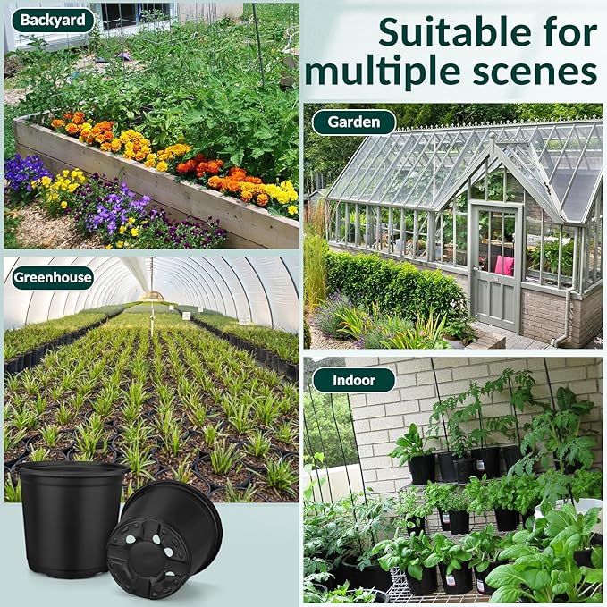 Nursery Pots for Plants, 5 Inch Plant Pots with Drainage, 110 pcs Plastic Seedlings Flower Pots for Plants, Great for Herbs, Cuttings, and Starter (5 Inch)