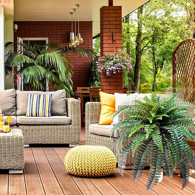 Giant Artificial Boston Ferns for Outdoors Large –UV Resistant Lifelike Faux Fern, Realistic Silk Greenery Plants Large Office, Home Decor,90 Branches,48 Inch Fake Fern Leaf Green.No Base.