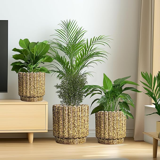 Ceramic Plant Pots - 12 Inch Planter with Drainage Hole, Large Ceramic Flower Pots for Indoor Plants, Round Planter Outdoor, Living Room Decor, Gifts for Plant Lovers, Yellow