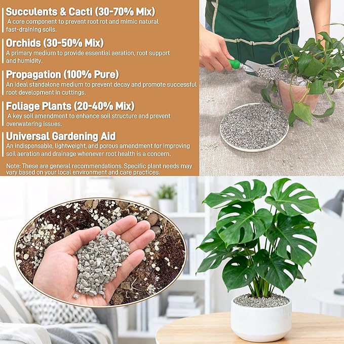 Horticultural Pumice for Plants, 8 Quarts Bag (14.4 IB) Natural Soil Amendment, 1/4" Particle Size for Succulent, Cactus, Bonsai Tree, Orchid Potting Mix