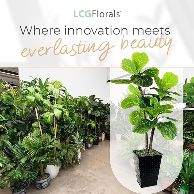 3.2ft Artificial Fiddle Leaf Fig Tree - Real Wood Trunk, Preassembled, No Maintenance Indoor Faux Plant in Black Metal Pot - Living Room, Home & Office Decor