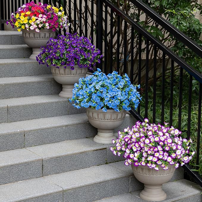 Lnoicy Artificial Flowers for Outdoor 12 Bundles Eucalyptus Fake Flowers for Planter,UV Resistant Fake Morning Glory for Home/Porch/Garden Decoration(Purple/White)
