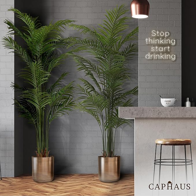 CAPHAUS 7FT Artificial Palm Tree Potted, Realistic Fake Palm Plant for Indoor & Outdoor, UV Resistant Low Maintenance Faux Tree for Home Office, Living Room, Covered Patio Decor