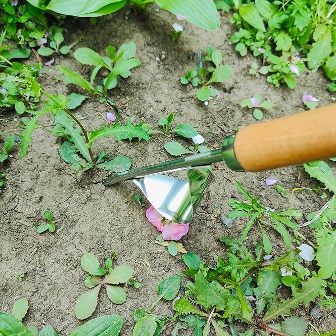 3 Pack Weed Remover Tool for Garden Patio, Manual Hand Weeder Tool, Crack Weeder Crevice Weeding Tool, 4 Teeth Weed Puller, Manual Tool for Lawn and Garden (Wood Color)