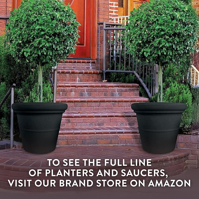 The HC Companies Terrazzo Large Round Plastic Plant Pot w/Rolled Rim - Lightweight & UV Resistant Gardening Pot for Herbs & More - Outdoor & Indoor Plant Pots w/Drainage (24”, Black, Pack of 2)