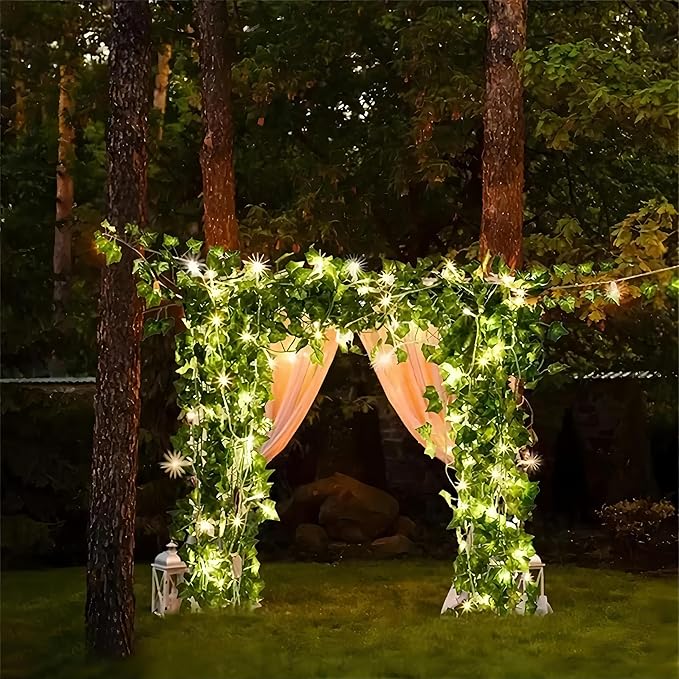 BLEUM CADE 30 Strands 210Ft Fake Vines for Bedroom with 98.4Ft String Lights, Cute Artificial Hanging Ivy Vines with Fake Leaves, Fake Plants for Christmas Party Garden Wall Room Decor