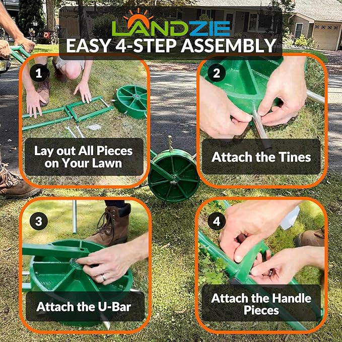 Landzie AeroCore Rolling Lawn Aerator – Manual Core Plug Aerator with Chamfered Hollow Tines – Heavy-Duty 38.8 Pound Wheel Aerator Lawn Tool – Push Yard Aerator Aeration Tool (Single)