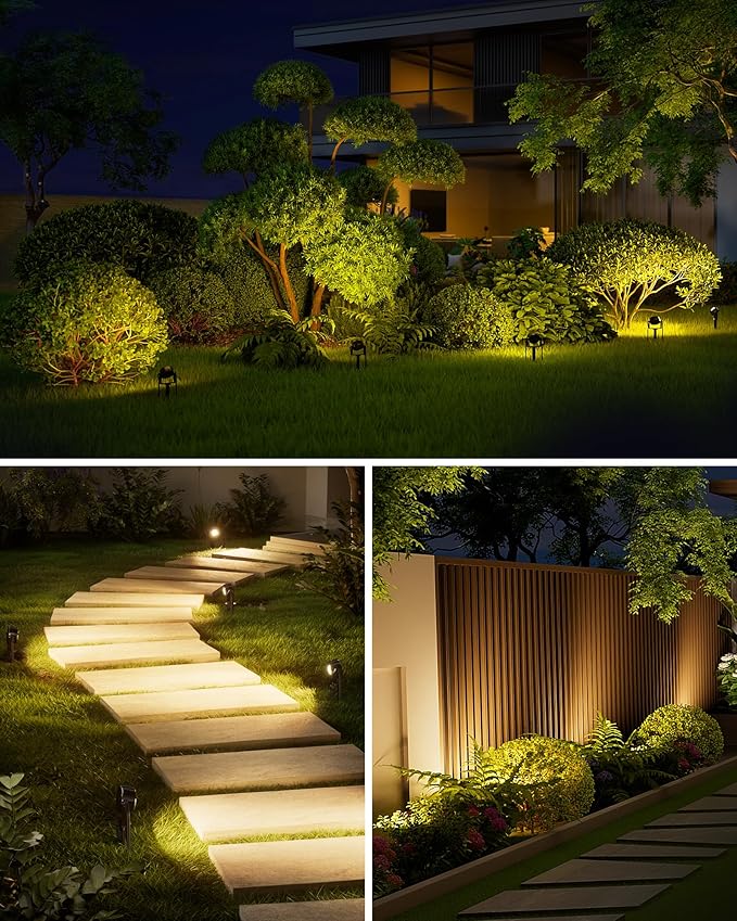 JACKYLED 8-Light LED Low Voltage Landscape Lighting, 9W Outdoor Spot Lights with Adapter, 3000K Warm White, ON/Off Timer, IP65 Waterproof Spotlights with Spiked Stand for Pathway, Patio, Tree, 63FT