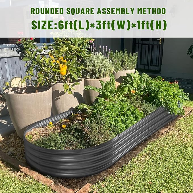 Land Guard 6×3×1 ft Galvanized Raised Garden Bed Kit, 2Pcs Raised Garden Boxes Outdoor, Oval Metal Raised Garden Beds for Vegetables, Flowers, Herbs(Grey)…………………