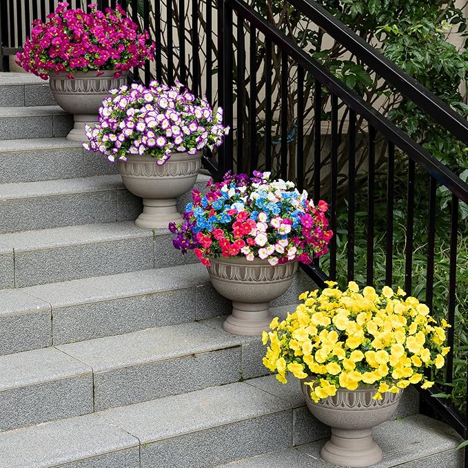 Lnoicy Artificial Flowers for Outdoor 12 Bundles Eucalyptus Fake Flowers for Planter,UV Resistant Fake Morning Glory for Home/Porch/Garden Decoration(Yellow)