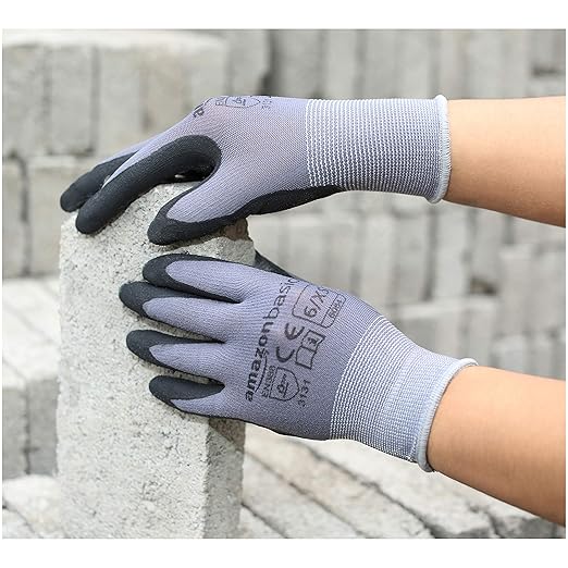 Amazon Basics Micro-Foam Nitrile Coated Work Gloves, Nylon Liner Fiber, Touch Screen, Grey, Size 6/XS, 12-Pair