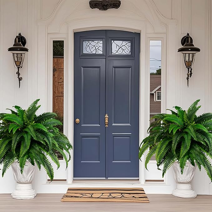 QIANYUN 2PCS Fake Ferns- Artificial Ferns for Outdoors-Faux Plants Boston Fern Tall Potted Plant Large for Front Porch Office Home Decor Indoor Outdoor