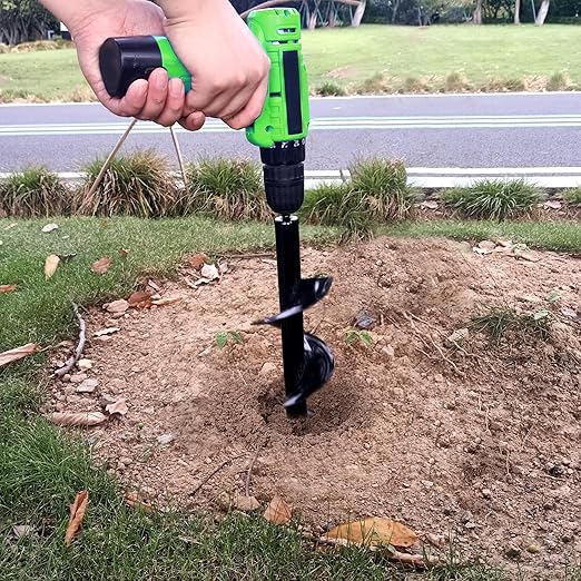 SYITCUN Auger Drill Bit for Planting - 4"X16" Heavy-Duty Auger Post Hole Digger for Fence - 3/8" Hex Drive Drill