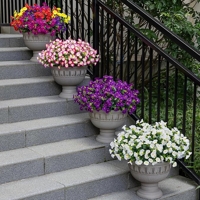 Lnoicy Artificial Flowers for Outdoor 12 Bundles Eucalyptus Fake Flowers for Planter,UV Resistant Fake Morning Glory for Home/Porch/Garden Decoration(White)