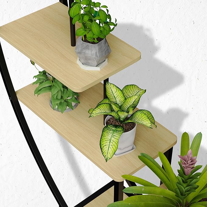 JAKE&JULIA Plant Stand, Moon 5 Tier Tall Metal Plant Shelf with 3 Hooks, Large Curved Shape Rack Plant Holder for Living Room, Garden, Patio, Balcony