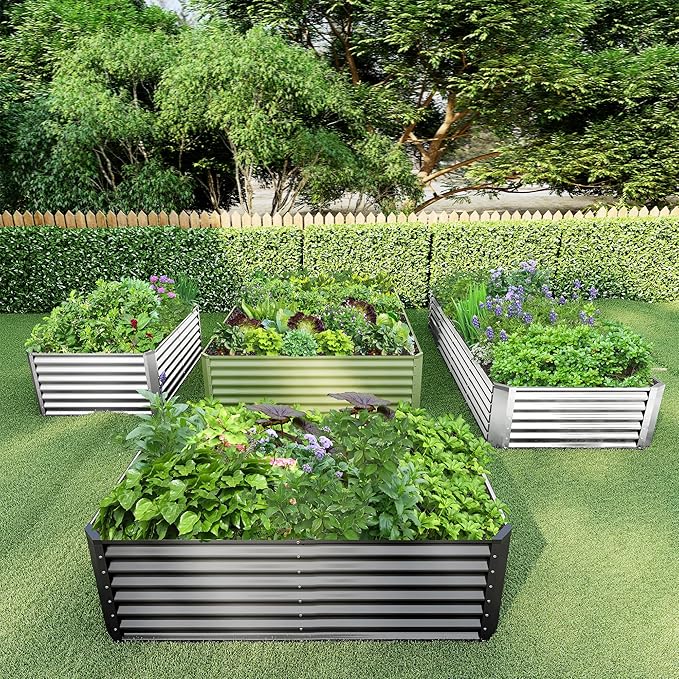 6x3x2FT Galvanized Raised Garden Bed Kit,Vegetable Boxes-Rectangle Metal Flower Box,Large Planter Raised Beds Outdoor Garden for Planting,Fruit,Herb-Silver
