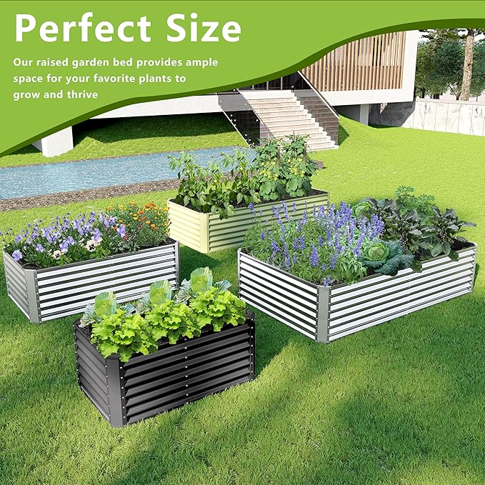 8x2x2FT Galvanized Raised Garden Bed Kit,Vegetable Boxes-Rectangle Metal Flower Box,Large Planter Raised Beds Outdoor Garden for Planting,Fruit,Herb-Green