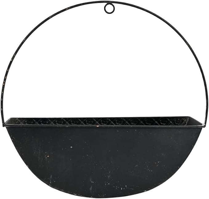 2-Piece Black Metal Planter Wall Hanging Baskets Decor Half-Moon Wall Mount Planter Set for Shabby Chic Farmhouse Outdoor Indoor Wall Decor