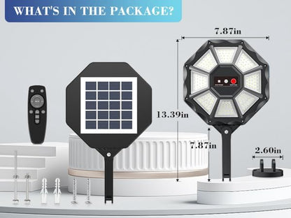 Solar Lights Outdoor - 6500K Solar Street Lights Outdoor, Motion Sensor&Dusk to Dawn Flood Light, 168LED 8 Sides 360°Wide Angle Security Flood Light, IP66 Waterproof with Remote, for Yard/Pool(2 Pack)