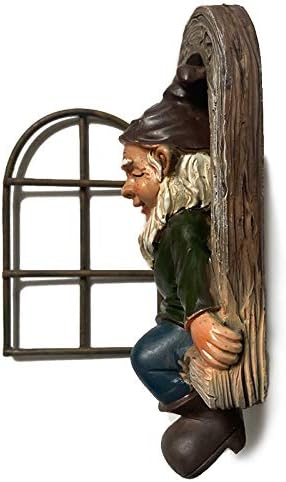 Gnome Open The Door Garden Decor Resin Tree Faces Decor Outdoor Fairy Garden Patio Lawn Porch (Grey)