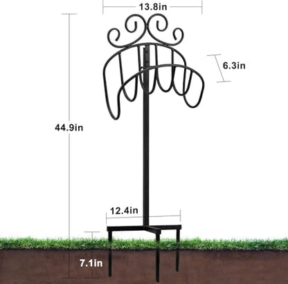 AMAGABELI GARDEN & HOME Hose Holder for Outside Freestanding 150 Feet Christmas Gift Heavy Duty Metal Detachable Rustproof Hose Stand Hanger Decorative Hose Storage With Ground Stakes Garden Lawn