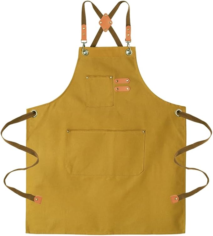 Chef Aprons for Men Canvas Apron with Large Pockets and Adjustable Neck Strap for Cooking, BBQ, Gardening