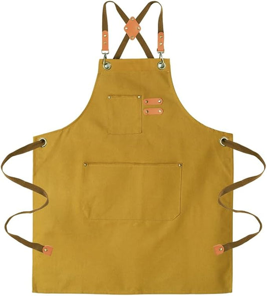 Chef Aprons for Men Canvas Apron with Large Pockets and Adjustable Neck Strap for Cooking, BBQ, Gardening