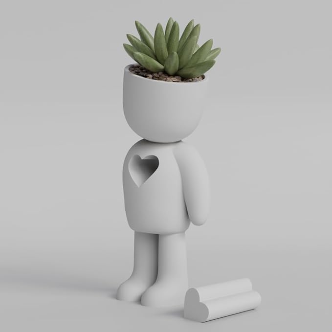 Heartfelt Character Planter - 3D Printed Succulent Pot | Cute Minimalist Design for Home and Office Decor