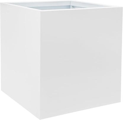 Steel Planter Box, 17" x 17" x 18" Square Planter Metal Box Tall Planters Heavy Duty Plant Boxes for Indoor Outdoor Tall Plants, Flowers or Shrubs (White, 17" x 17" x 18")