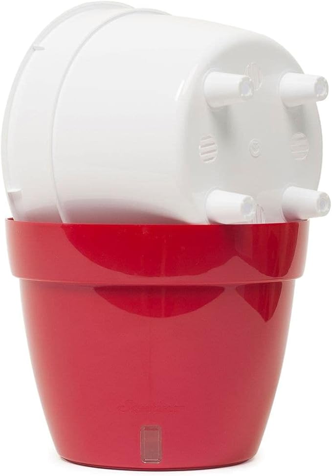 DECOPOTS - 3 Pack - Self Watering Planter - Modern Flower Pot with Water Level Indicator - 7.1" Tall - for All House Plants, Flowers, Herbs (Diameter 9.2", Red - Pearl/White)