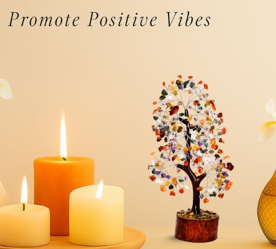 Mix Chakra Crystal Tree with Silver Wire – 7 Chakra Gemstone Bonsai Tree for Healing, Positivity & Decor