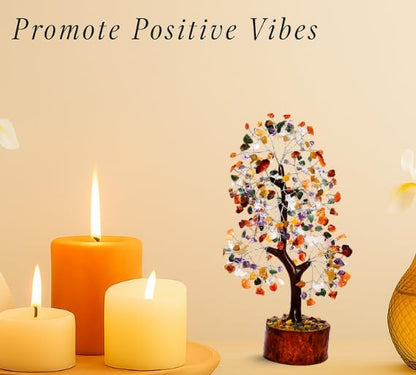 Mix Chakra Crystal Tree with Silver Wire – 7 Chakra Gemstone Bonsai Tree for Healing, Positivity & Decor
