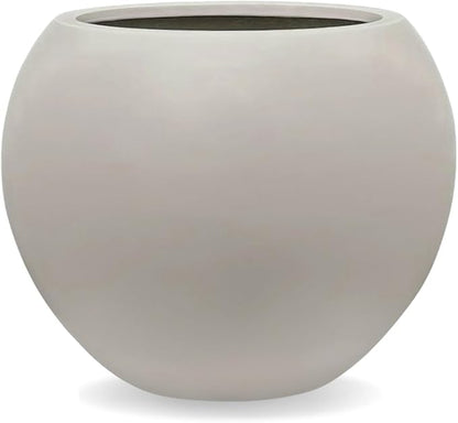 12.8" H x 16" D Globo Fiberstone Round Planter with Drainage Hole, Smooth Finishes, Weather Resistant for Indoor and Outdoor Use, Included 2 Extra Coco Mats (Taupe, 10.7" Pot Opening)