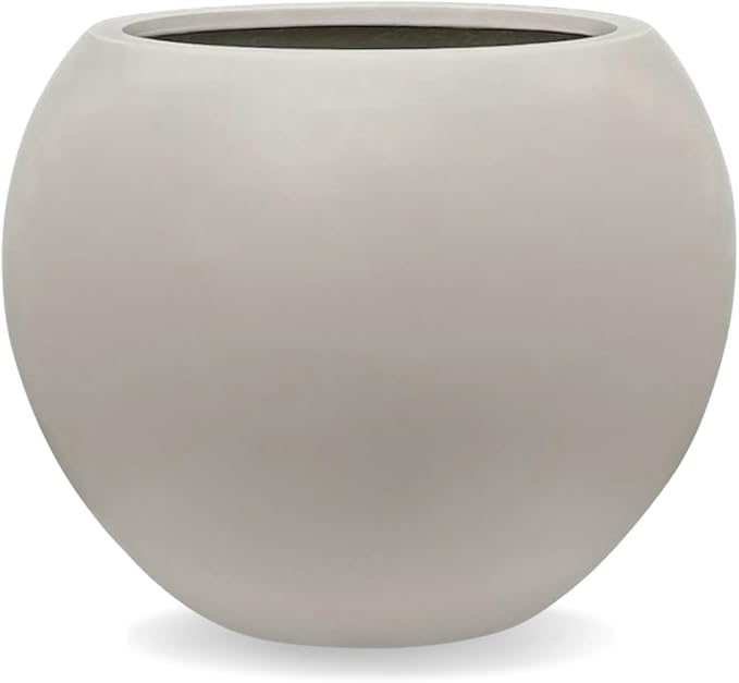 9.7" H x 12" D Globo Fiberstone Round Planter with Drainage Hole, Smooth Finishes, Weather Resistant for Indoor and Outdoor Use, Included 2 Extra Coco Mats (Taupe, 7.8" Pot Opening)