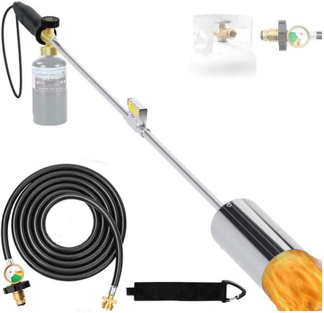 Weed Torch Propane Burner with High Output, Propane Torch Weed Burner with Igniter,Weed Torch for Outdoor Weeding (Black With 10 FT Hose)