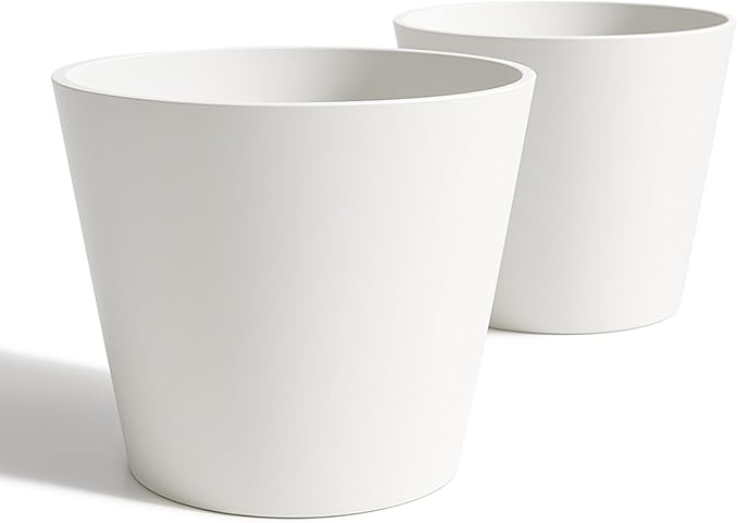 Wide Planters for Outdoor Plants, Extra Large Indoor Flower Pots for Garden, Front Porch, Patio - Round Resin Planter Set of 2 (White, 20 inch - 2 Pack)