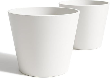 Wide Planters for Outdoor Plants, Extra Large Indoor Flower Pots for Garden, Front Porch, Patio - Round Resin Planter Set of 2 (White, 20 inch - 2 Pack)