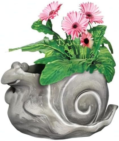 Classic Home and Garden Cement Buddies Animal Planter - Cute Desk Decoration - UV Coated Animal Vase w/Removable Drain Plug - Succulent Planter for Indoor/Outdoor Use (Snail Planter, Natural, Large)