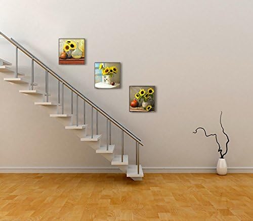 Sunflower Kitchen Wall Decor, SZ HD Still Life Oil Painting Canvas Art Prints of Bright Blooming Floral Illustration (Set of 3, Waterproof Artwork, 1" Thick Frame, Bracket Mounted Ready to Hang)