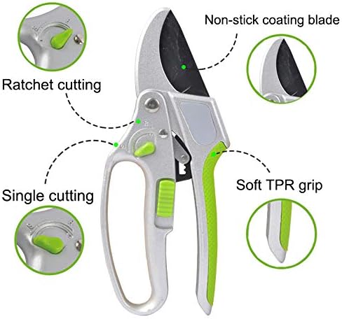 Garden Guru 2 in 1 Ratchet Pruning Shears Clippers – 4X Cutting Power – Ratcheting Garden Anvil Pruners Scissors - Ergonomic Grip - Makes Tough Cuts Easy - Great for Seniors & Arthritic Hands (2 Pack)