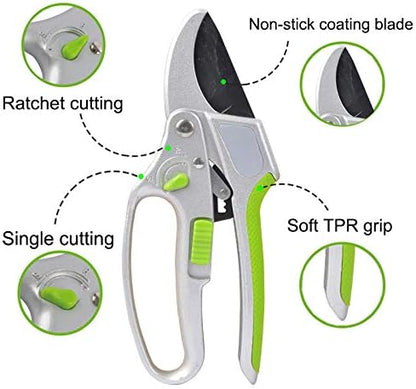 GARDEN GURU 2 in 1 Ratchet Pruning Shears Clippers – 4X Cutting Power – Ratcheting Garden Anvil Pruners Scissors - Makes Tough Cuts Easy - Great for Seniors & Arthritic Hands - 1 Case (50 Pcs)