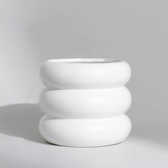 Ceramic Plant Pot Indoor, 4.5 Inch Flower Pot with Drainage Hole, Small Bubble Design Ceramic Planter for Home & Office Decor (White)