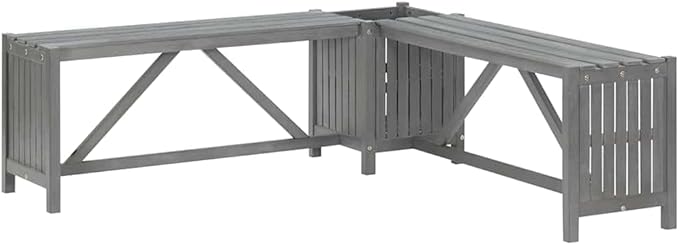 vidaXL Garden Corner Bench with Planter 46.1In Solid Acacia Wood Grey Outdoor Seating for 2 People Stylish and Durable Design Weather Resistant Rustic Furniture Wooden Patio