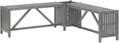 vidaXL Garden Corner Bench with Planter 46.1In Solid Acacia Wood Grey Outdoor Seating for 2 People Stylish and Durable Design Weather Resistant Rustic Furniture Wooden Patio