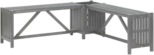 vidaXL Garden Corner Bench with Planter 46.1In Solid Acacia Wood Grey Outdoor Seating for 2 People Stylish and Durable Design Weather Resistant Rustic Furniture Wooden Patio