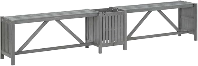 vidaXL Garden Corner Bench with Planter 46.1In Solid Acacia Wood Grey Outdoor Seating for 2 People Stylish and Durable Design Weather Resistant Rustic Furniture Wooden Patio