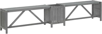 vidaXL Garden Corner Bench with Planter 46.1In Solid Acacia Wood Grey Outdoor Seating for 2 People Stylish and Durable Design Weather Resistant Rustic Furniture Wooden Patio