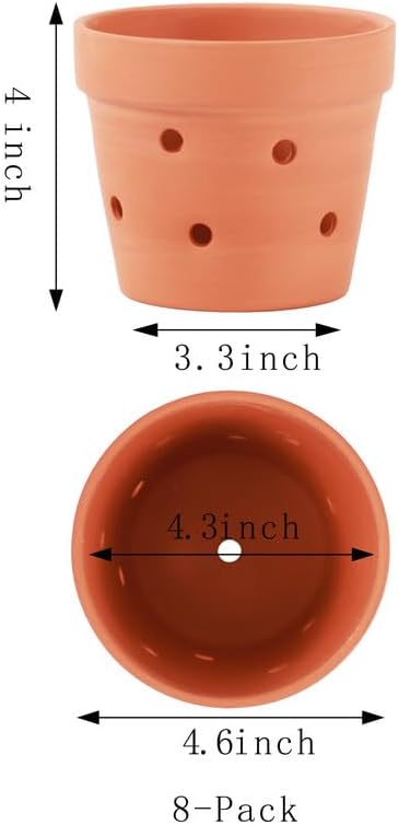 Yishang 4.6 Inches Terracotta Orchid Pots with Holes - Set of 8 Clay Orchid Planter Pots for Repotting, Small Flower Plant Pots for Orchid Indoor & Outdoor, Promotes Air Circulation