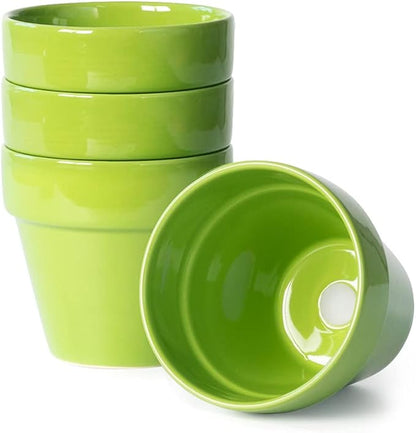 YBX 4-Inch Ceramic Plant Pots Outdoor Garden Planter Round Flower Pot with Drainage Hole Green (Pack 4)